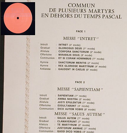 V.A.Chant Gregorien: Commun de plusieurs Martyrs..., Foc, Decca (7.537), F, m-/vg+ Typ: LP Best.-Nr.: L1669 Preis: 7,50 Euro