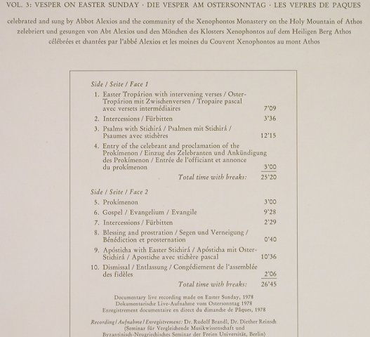 V.A.Ostern Auf Dem Berg Athos: Vol.III:Vesper am Ostersonntag, Foc, Archiv(2533 446), D, 1980 - LP - L1682 - 7,50 Euro