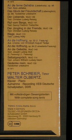 Schreier,Peter: Beethoven-Lieder, Box, Telefunken (6.35575 DX), D Typ: 2LP Best.-Nr.: L1694 Preis: 9,00 Euro