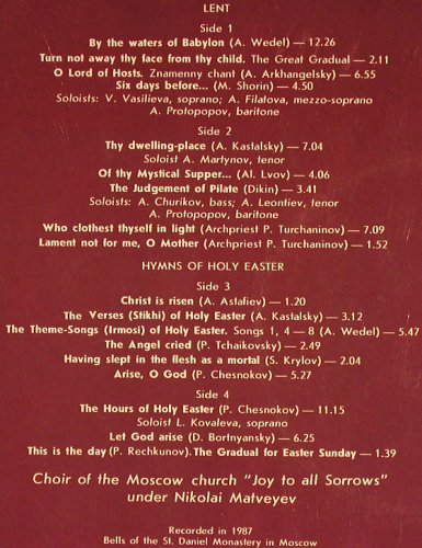 V.A.Millenium Of Baptism In Russia: Hymns Of The Russian Orthodox Churc, Melodia(A90 00297 006), USSR, 1989 - 2LP - L1880 - 7,50 Euro