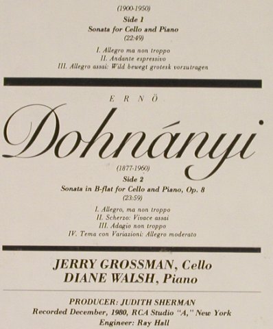 Weill,Kurt / Ernö Dohnanyi: Sonatas For Cello & Piano, m-/vg+, Nonesuch(D-79016), US, 1981 - LP - L1904 - 4,00 Euro