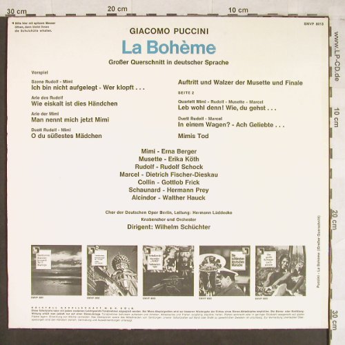Puccini,Giacomo: La Boheme-Gr.Querschnitt in deutsch, Volksplatte (SMVP 8013), D Typ: LP Best.-Nr.: L1923 Preis: 7,50 Euro