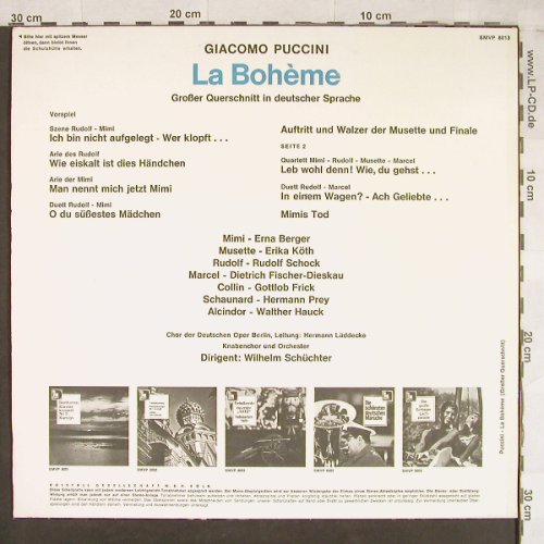 Puccini,Giacomo: La Boheme-Gr.Querschnitt in deutsch, Volksplatte(SMVP 8013), D,  - LP - L1923 - 7,50 Euro