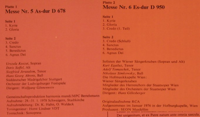 Schubert,Franz: Die großen Messen Nr.5 & 6, Foc, Parnass(34 046 3), D, 1978 - 2LP - L1935 - 6,00 Euro