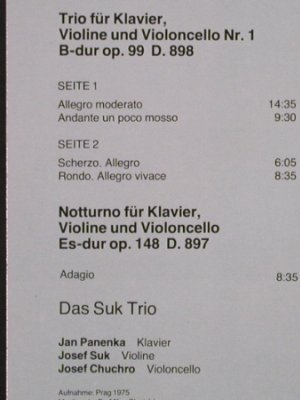 Schubert,Franz: Klaviertrio Nr.1 B-dur / Notturno, Supraphon (38 455 2), D Club-Ed., 1975 Typ: LP Best.-Nr.: L1937 Preis: 6,00 Euro
