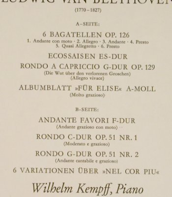 Beethoven,Ludwig van: Bagatelles, Wilhelm Kempff, Deutsche Gramophon(138 934), D,  - LP - L1945 - 7,50 Euro