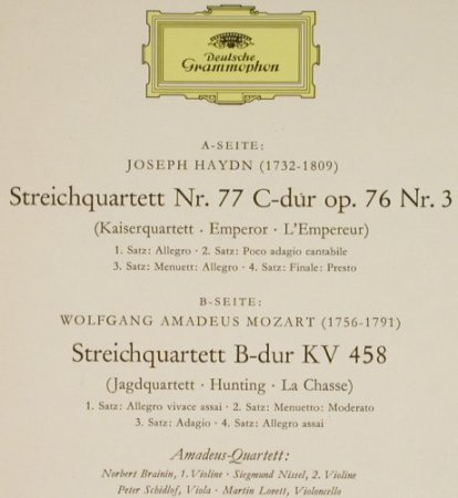 Haydn,Joseph / Mozart: Kaiserquartett / Jagdquartett, D.GR. (138 886), D Typ: LP Best.-Nr.: L1991 Preis: 5,00 Euro
