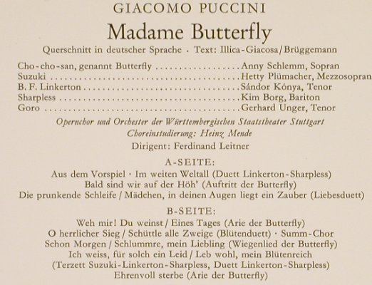Puccini,Giacomo: Madame Butterfly-Querschnitt i.deut, Deutsche Gramophon(LPEM 19 401), D, Mono, 1964 - LP - L2004 - 9,00 Euro