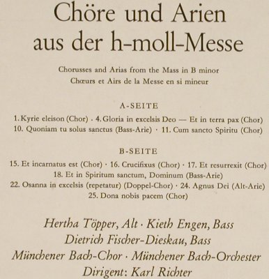 Bach,Johann Sebastian: Aus der H-Moll Messe BWV 232, D.Gr. (SLPEM 136 300), D, m /vg+ Typ: LP Best.-Nr.: L2054 Preis: 7,50 Euro