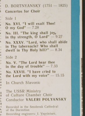 Bortnyansky,Dmitri: Concertos For Choir 3,5,16,27,35, Melodia(A10 00523 004), USSR, 1989 - LP - L2143 - 7,50 Euro