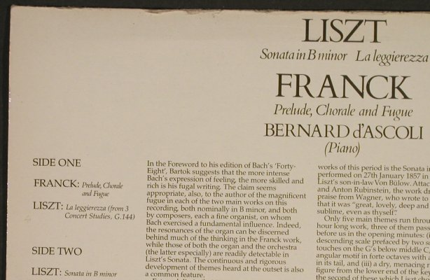 d'Ascoli,Bernard: Liszt Sonata in B minor,Franck, Classics for Pleasure(CFP 40380), UK,m-/vg+,  - LP - L2206 - 5,00 Euro