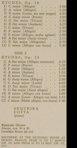 Chopin,Frederic: Etudes op.10 & 25, Sequeira Costa, Supraphon(1 11 2188), CZ,vg+/vg+, 1977 - LP - L2210 - 5,00 Euro