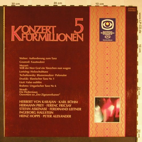 V.A.Konzert Für Millionen: 5 - Weber...Strauß, 13 Tr., D.Gr./Fernsehlotterie (2554 002), D, 1968 Typ: LP Best.-Nr.: L2258 Preis: 4,00 Euro