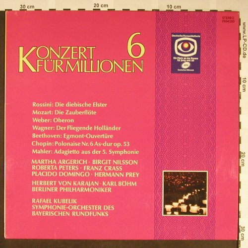 V.A.Konzert Für Millionen: 6 - Rossini..Mahler, 8 Tr., D.Gr./Fernsehlotterie (2554 003), D, 1971 Typ: LP Best.-Nr.: L2259 Preis: 4,00 Euro