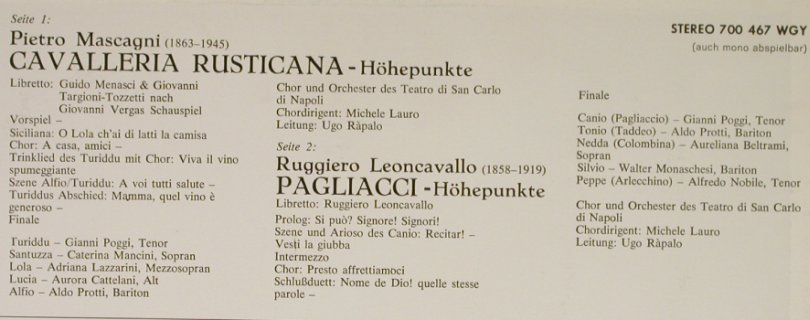 Mascagni,P. / R.Leoncavallo: Cavalleria Rusticana/I Pagliacci, Fontana Sp.(700 467 WGY), D,  - 3LP - L2261 - 5,00 Euro