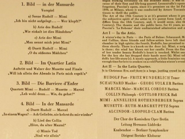 Puccini,Giacomo: La Boheme - gr.Querschnitt in deut., EMI Electrola (C 063-28 529), D Typ: LP Best.-Nr.: L2263 Preis: 6,00 Euro