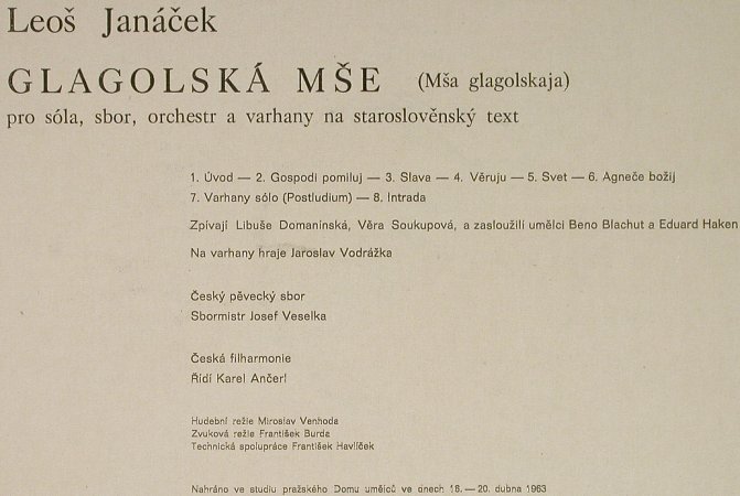 Janacek,Leos: Glagolska Mse (Msa Glagolskaja), Supraphon(SV 8105), CSSR,  - LP - L2275 - 6,00 Euro