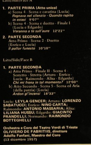 Donizetti,Gaetano: Lucia di Lammermoor- Leyla Gencer, Replica (RPL 2486), I, 1980 Typ: LP Best.-Nr.: L2280 Preis: 5,00 Euro