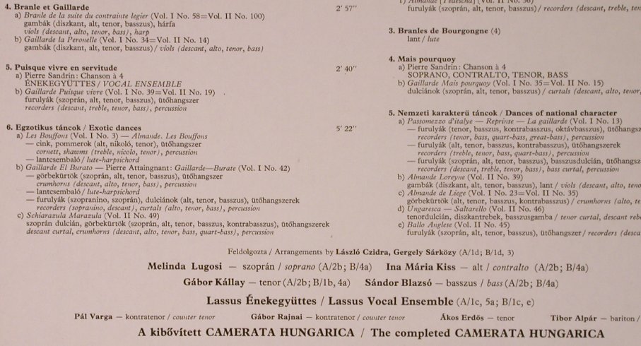 Camerata Hungarica: Chore & Carmina - Lszl Czidra, Hungaroton(SLPX 12662), H, 1986 - LP - L2293 - 7,50 Euro