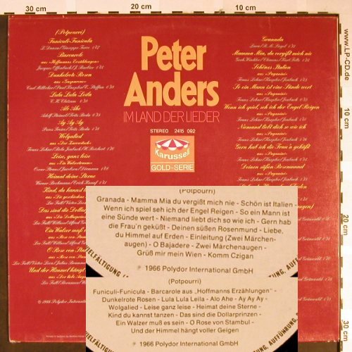 Anders,Peter: Im Land der Lieder, Musterplatte, Karussell (2415 092), D, Ri Typ: LP Best.-Nr.: L2337 Preis: 5,50 Euro