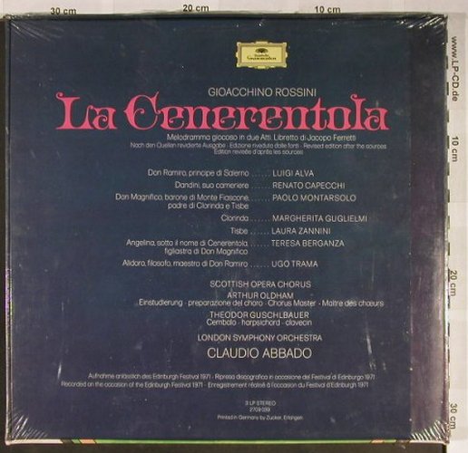 Rossini,Gioacchino: La Cenerentola, Box, FS-New, D.Gr. (2709 039), D, 1971 Typ: 3LP Best.-Nr.: L2352 Preis: 45,00 Euro