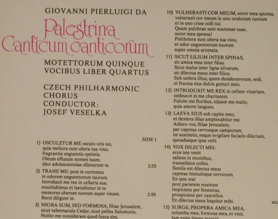 Palestrina,Giovani Pierluigi da: The Song of Songs, Foc, Supraphon (4 12 2141/2), CZ, 1978 Typ: 2LP Best.-Nr.: L2423 Preis: 12,50 Euro