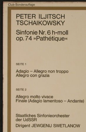 Tschaikowsky,Peter: Sinfonie Nr.6 h-moll op.74, Melodia/Eurodisc (61 574), D,Club Ed. Typ: LP Best.-Nr.: L2555 Preis: 9,00 Euro