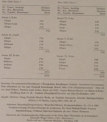 Händel,Georg Friedrich: 6 Triosonaten Für 2Oboen,Fagott & C, Archiv,Musterplatte(2533 045), D, 1970 - LP - L2583 - 9,00 Euro