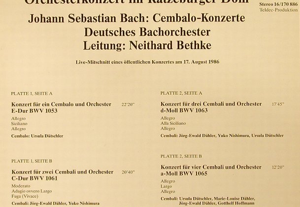 Bach,Johann Sebastian: Cembalo-Konz.1053,1061,1063,1065, RDM / Teldec (16/170886), D,Foc,Live, 1986 Typ: 2LP Best.-Nr.: L2605 Preis: 7,50 Euro