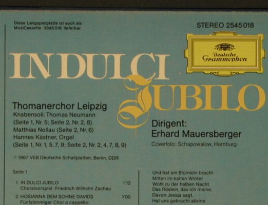 Thomanerchor Leipzig: In Dulci Jubilo,Eduard Mauersberger, D.Gr.(2545 018), D,Ri, 1967 - LP - L2614 - 5,00 Euro