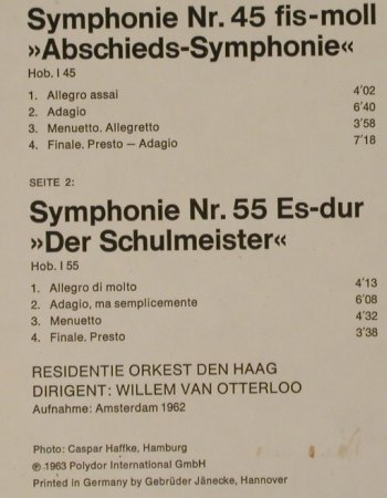 Haydn,Joseph: Sinfonie Nr.45 fis-moll, 55 Es-dur, Heliodor(2548 105), D,Ri, 1963 - LP - L2634 - 7,50 Euro