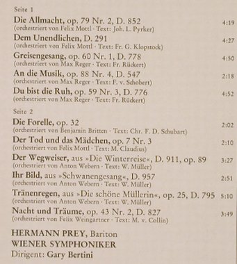 Schubert,Franz: Orchester-Lieder, Club Edition, RCA (38 437-0), D, 1976 Typ: LP Best.-Nr.: L2708 Preis: 6,00 Euro