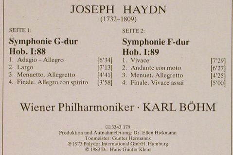 Haydn,Joseph: Sinfonien Nr.88 & 89, D.Gr. Serie Galerie (2543 179), D, Ri.73, 1983 Typ: LP Best.-Nr.: L2743 Preis: 5,00 Euro