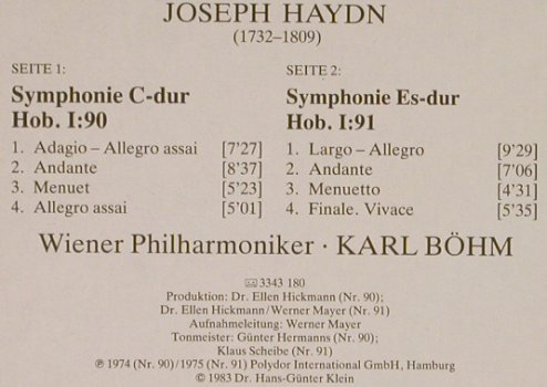 Haydn,Joseph: Sinfonien Nr.90 & 91, D.Gr. Serie Galerie (2543 180), D, Ri.74, 1983 Typ: LP Best.-Nr.: L2744 Preis: 5,00 Euro