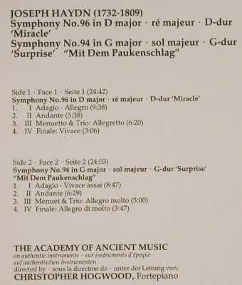 Haydn,Joseph: Sinfonien Nr.94 & 96, Decca(6.43256 AZ), D, 1985 - LP - L2771 - 6,00 Euro