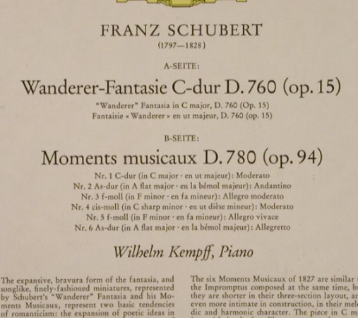 Schubert,Franz: Wanderer-Fantasie/Moments Musicaux, D.Gr. (SLPM 139 372), D, 1968 Typ: LP Best.-Nr.: L2816 Preis: 9,00 Euro