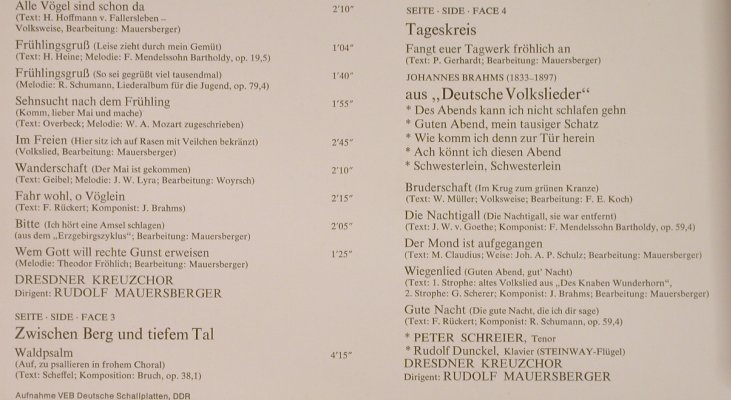 Schreier,Peter & Dresdner Kreuzchor: Deutsche Volkslieder, Foc, Telefunken (6.48085 DT), D, 1975 Typ: 2LP Best.-Nr.: L2817 Preis: 7,50 Euro