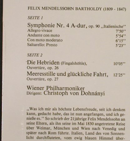 Mendelssohn Bartholdy,Felix: Sinfonie Nr.4/Hebriden, Decca(6.42600 AZ), D, FS-New, 1979 - LP - L2897 - 17,50 Euro