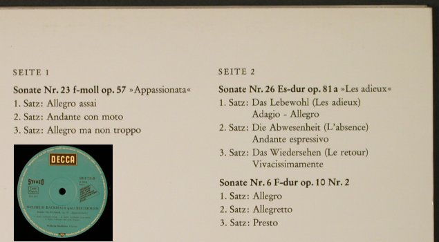 Beethoven,Ludwig van: Sonaten Nr.57,26,6 Wilhelm Backhaus, Decca/DSC(J 516/6), D,  - LP - L2913 - 7,50 Euro