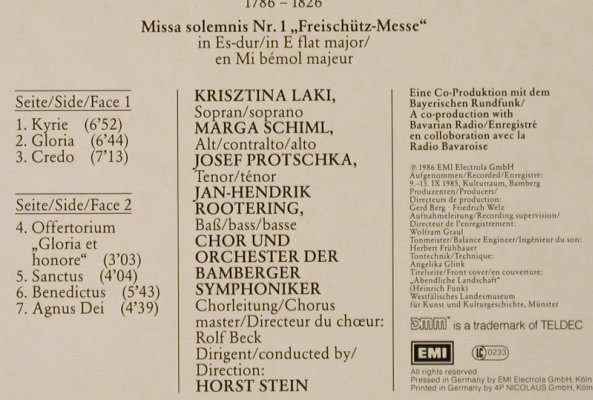Weber,Carl Maria von: Messe Nr.I es-dur, Foc, EMI(26 341-8), D,Club Ed., 1986 - LP - L2970 - 7,50 Euro