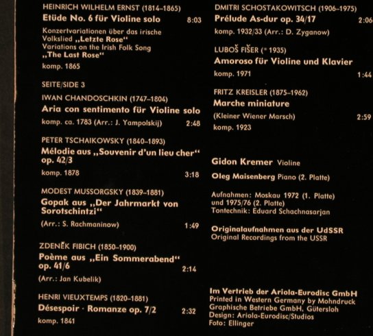 Kremer,Gidon: Die Kunst des, Foc, m-/vg+, Melodia/Eurodisc (300 425 406), D, Ri, 1976 Typ: 2LP Best.-Nr.: L2998 Preis: 7,50 Euro