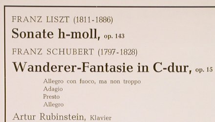 Rubinstein,Artur: Liszt:Sonata In B Moll/Schubert:Wan, RCA Victor Dynagroove (LSC 2871-B), D Typ: LP Best.-Nr.: L301 Preis: 9,00 Euro
