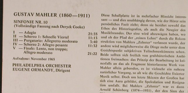 Mahler,Gustav: Sinfonie Nr.10 (1965) vollständige, CBS(61 447), NL, 1976 - LP - L3049 - 5,00 Euro