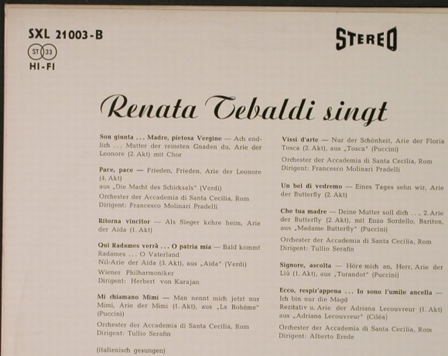 Tebaldi, Renata: singt,Die Macht des Schicksals,Aida, Decca(SXL 21 003-B), D,  - LP - L3060 - 9,00 Euro