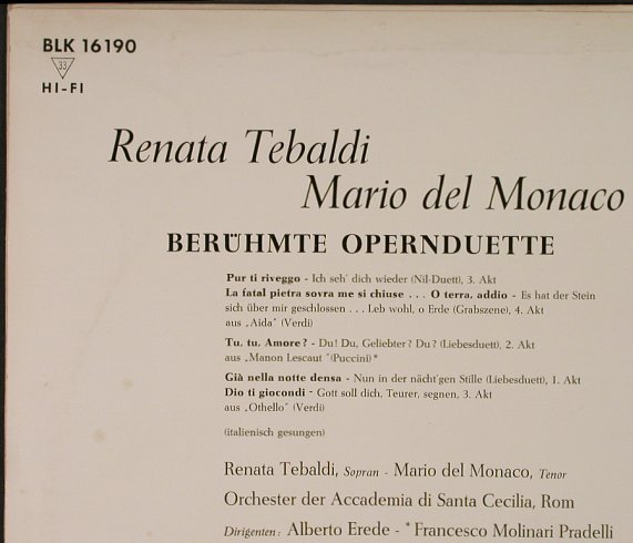 Tebaldi,Renata / Mario Del Monaco: Berühmte Opernduette, Decca(BLK 16 190), D,  - LP - L3061 - 9,00 Euro