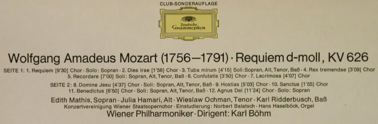 Mozart,Wolfgang Amadeus: Requiem d-moll KV 626, Deutsche Grammophon (62 538), D,Club Ed. Typ: LP Best.-Nr.: L3129 Preis: 6,00 Euro
