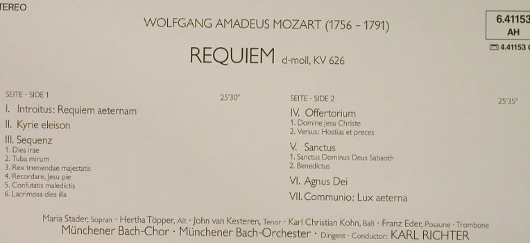 Mozart,Wolfgang Amadeus: Requiem d-moll,KV 626(66), Telefunken (6.41153 AH), D, 1981 Typ: LP Best.-Nr.: L3133 Preis: 6,00 Euro