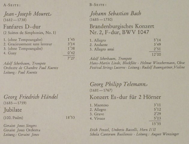 V.A.Festliches Barock: Mouret,Bach,Händel,Telemann, Archiv(104 810), D, 1964 - LP - L3202 - 6,00 Euro