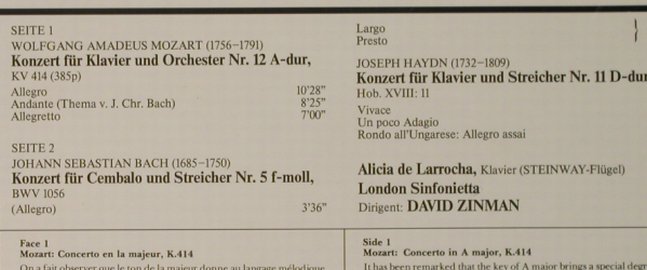 de Larrocha,Alicia: Klavierkonzerte,K414,Bach, Haydn, Decca (6.42591 AW), D, 1981 Typ: LP Best.-Nr.: L3235 Preis: 6,00 Euro