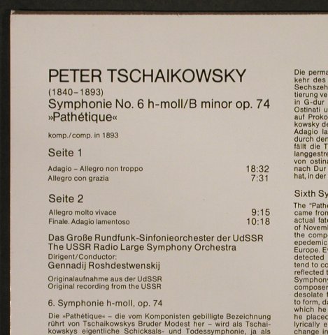 Tschaikowsky,Peter: Sinfonie Nr.6'Pathetique', Melodia/Eurodisc(66 509 1), D, 1977 - LP - L3250 - 6,00 Euro